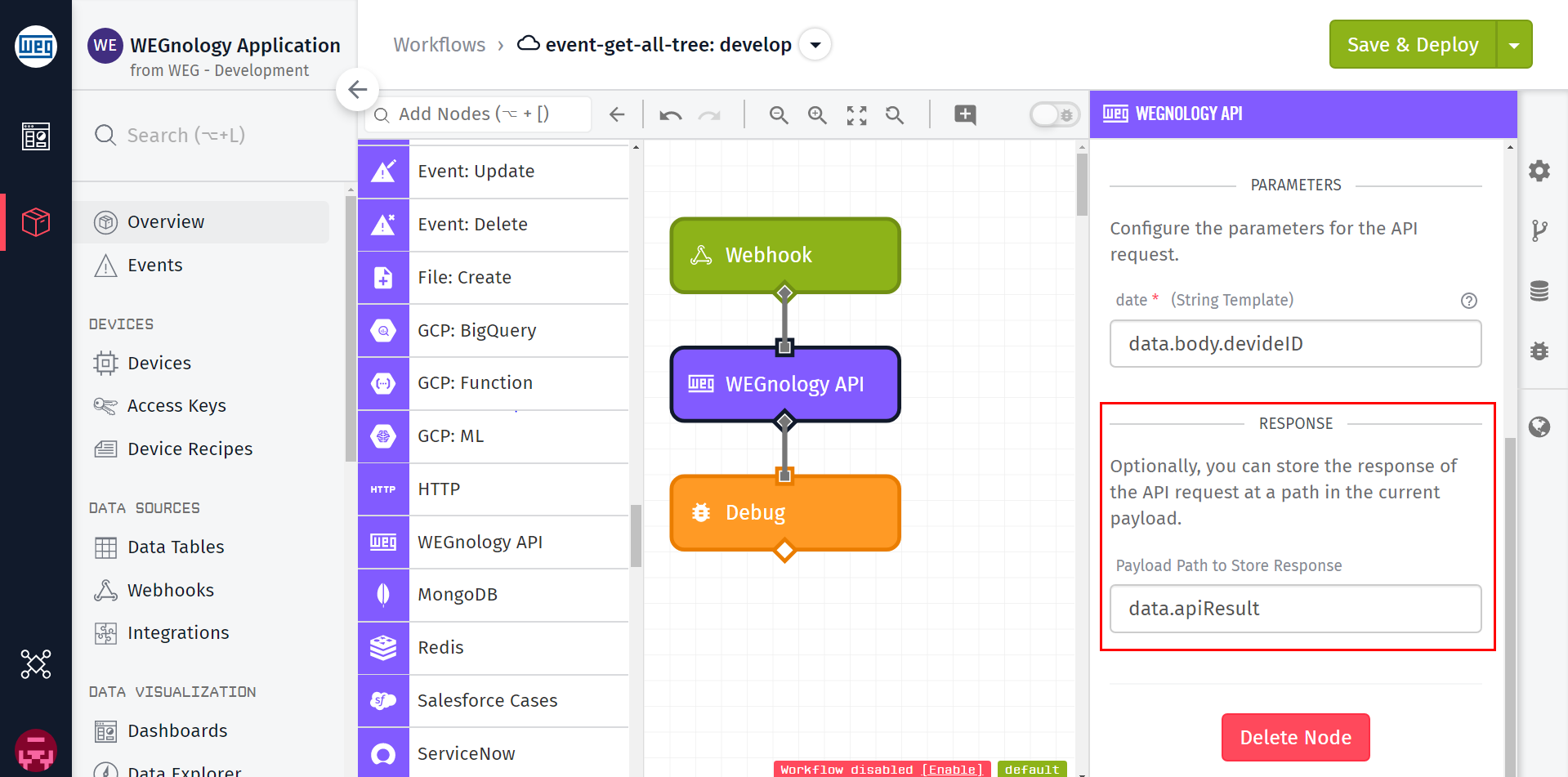 WEGnology API Node Result