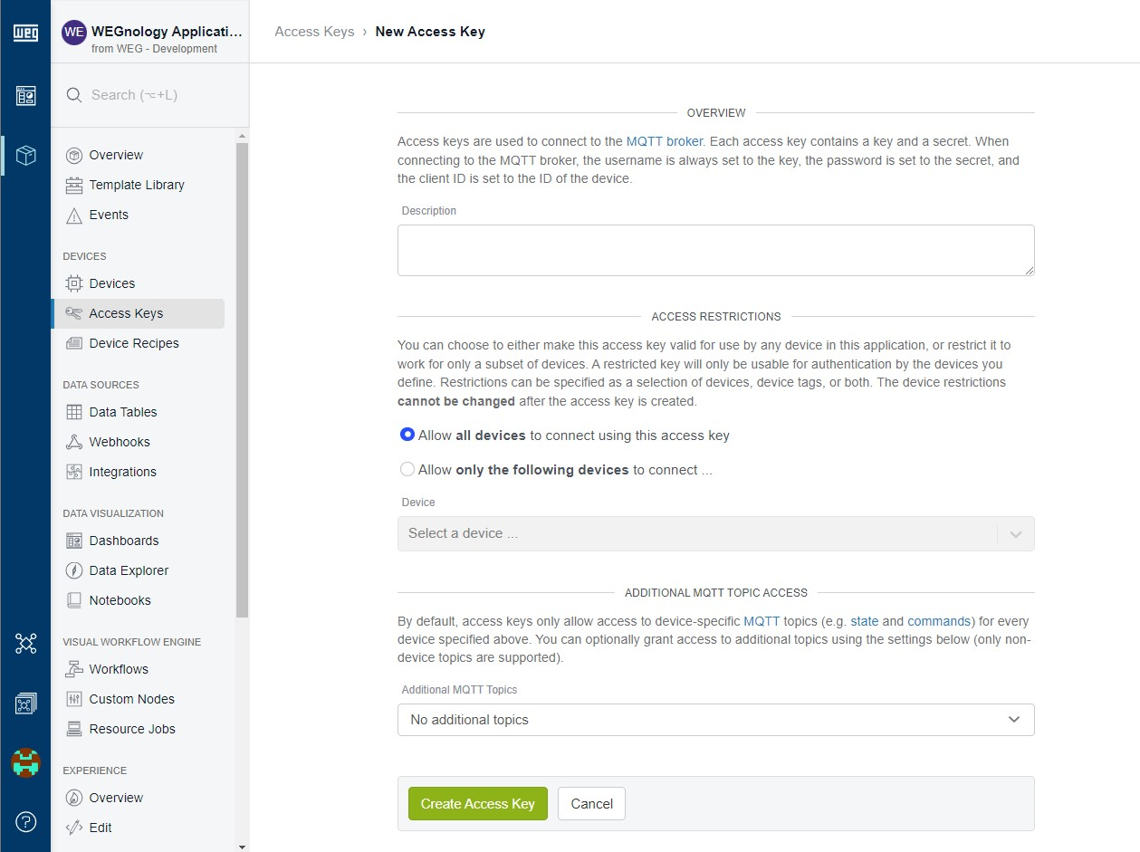 Generating WEGnology Access Key