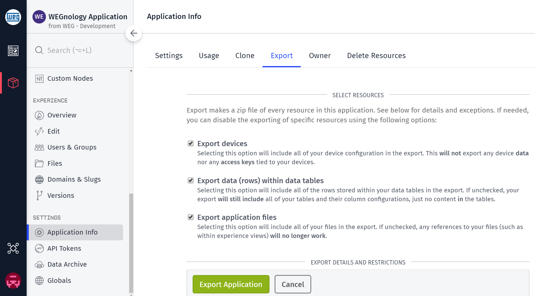 Application Export