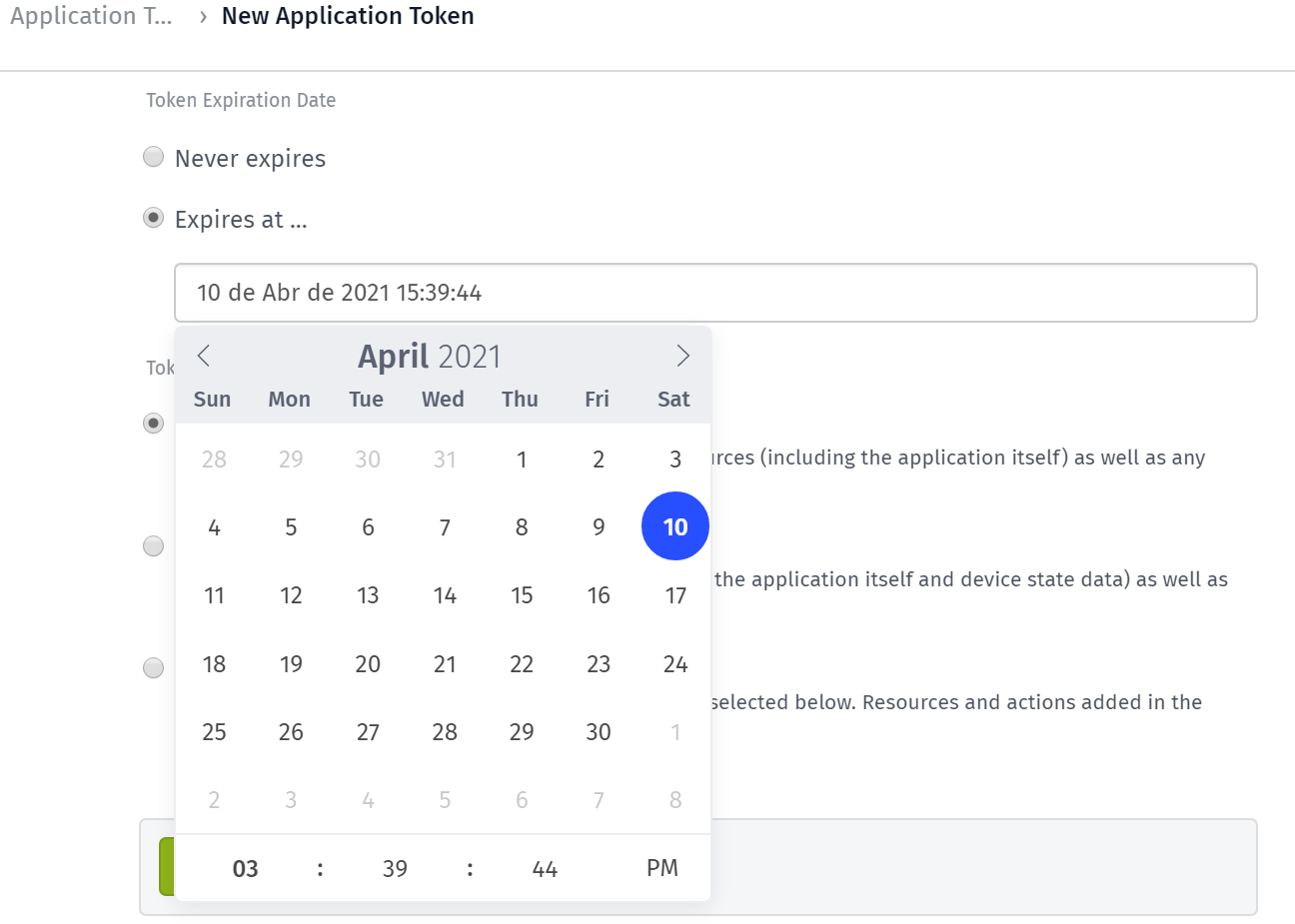 Application Token Expiration