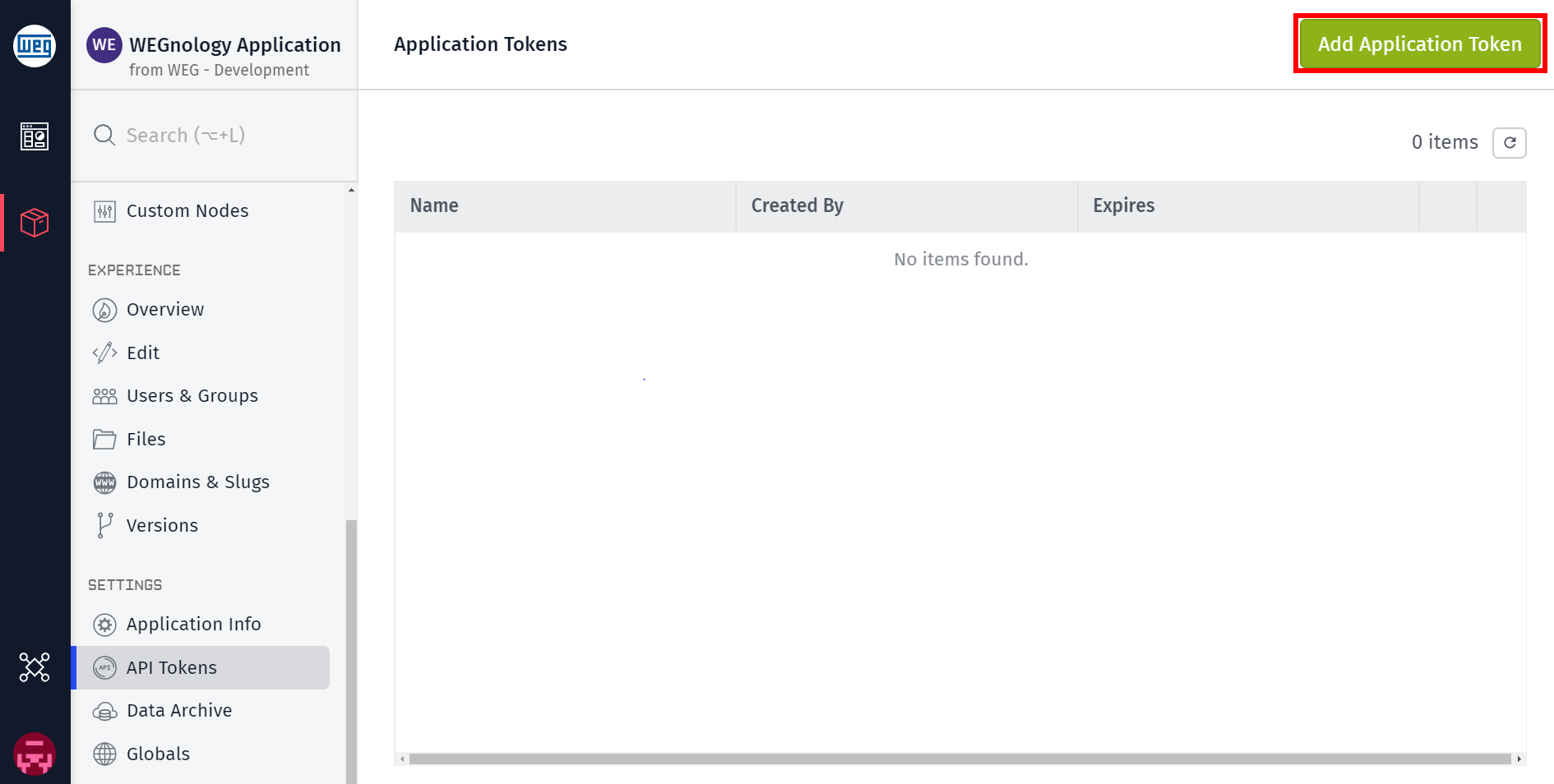Application API Tokens