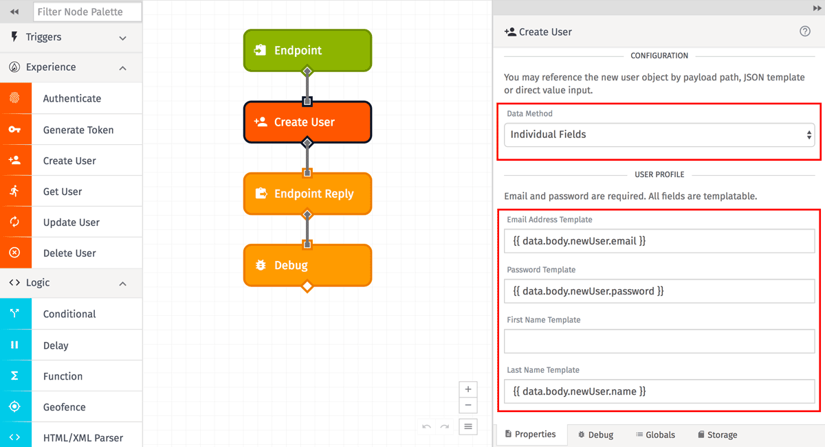 Authenticate Experience User Node Config