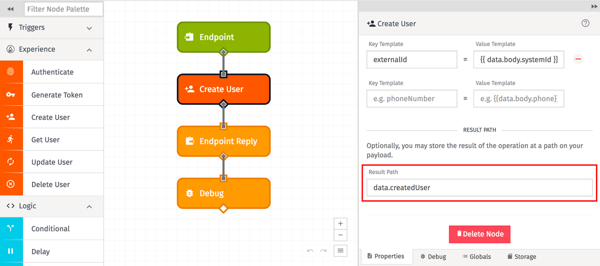 Authenticate Experience User Node Output