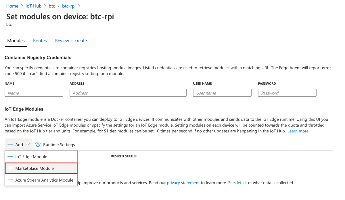Azure IoT Edge Add Marketplace Module