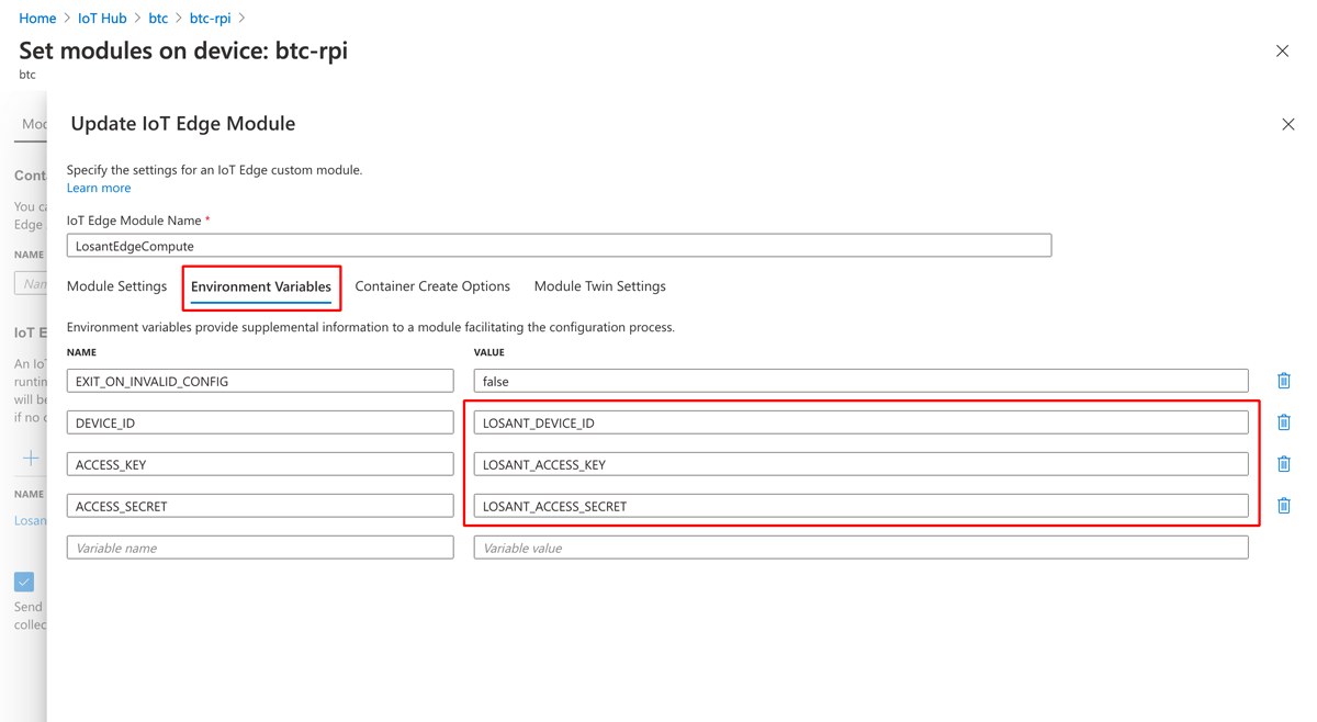 Azure IoT Edge WEGnology Environment Variables