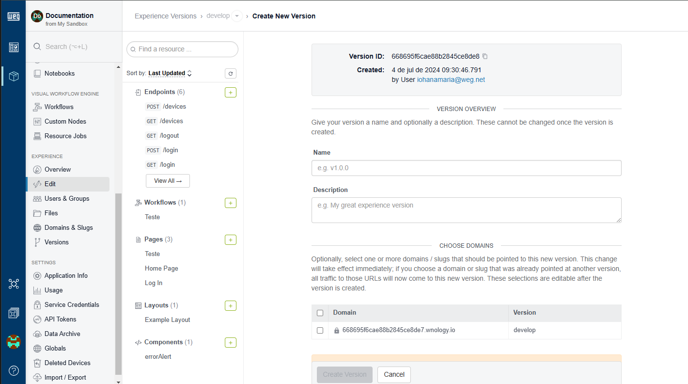 Create Experience Version
