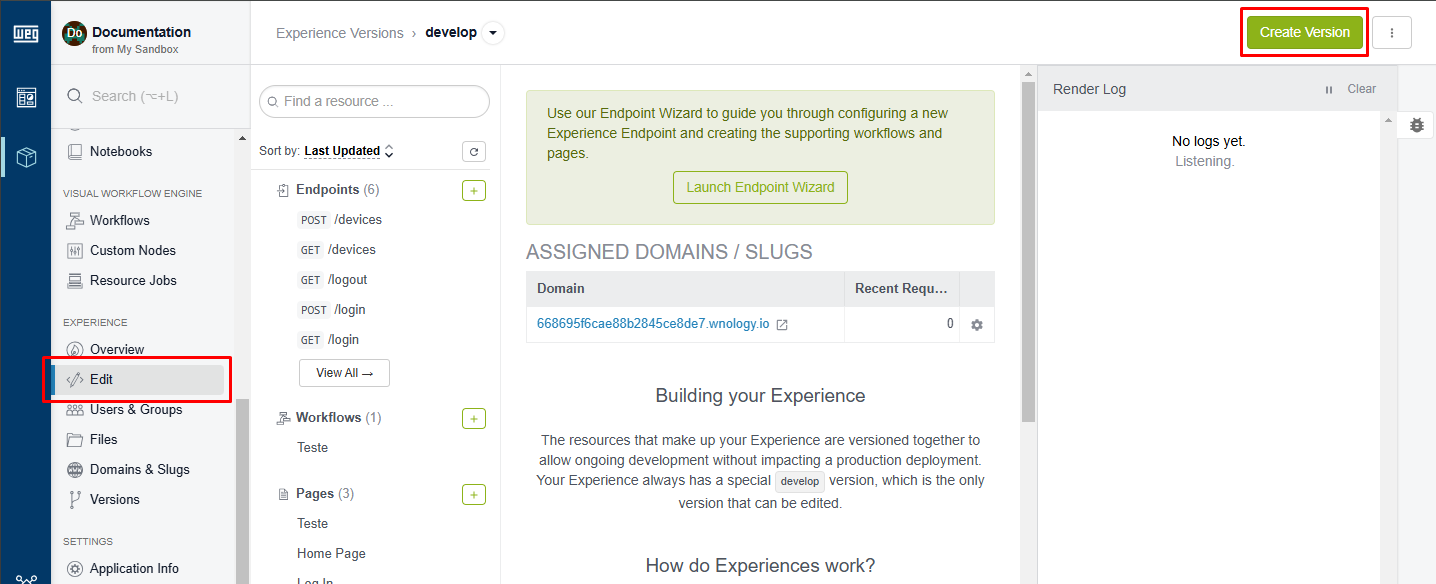 Create Experience Version Button