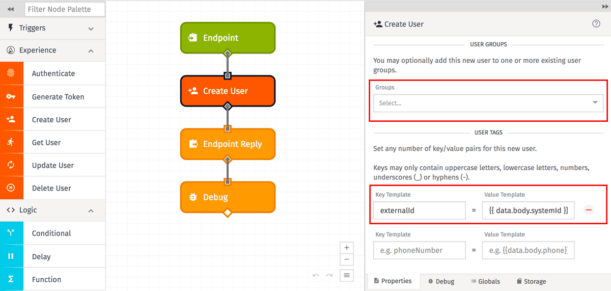 User: Create Node More Configuration