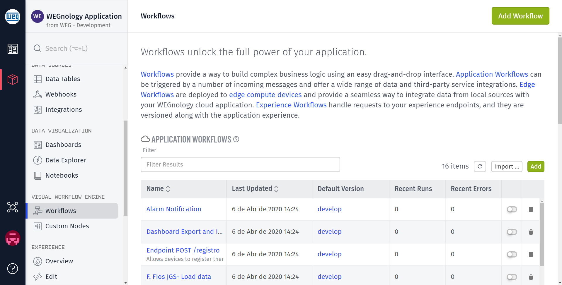 Create Workflow Menu
