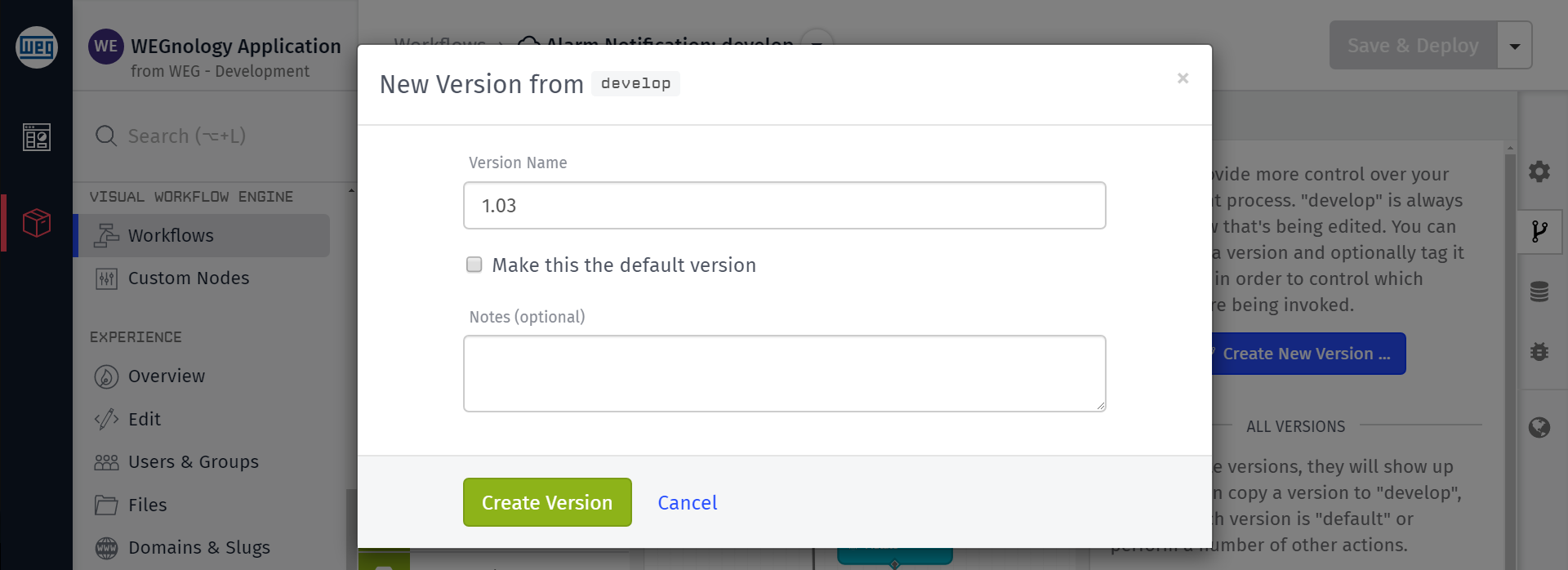 Create Version Modal
