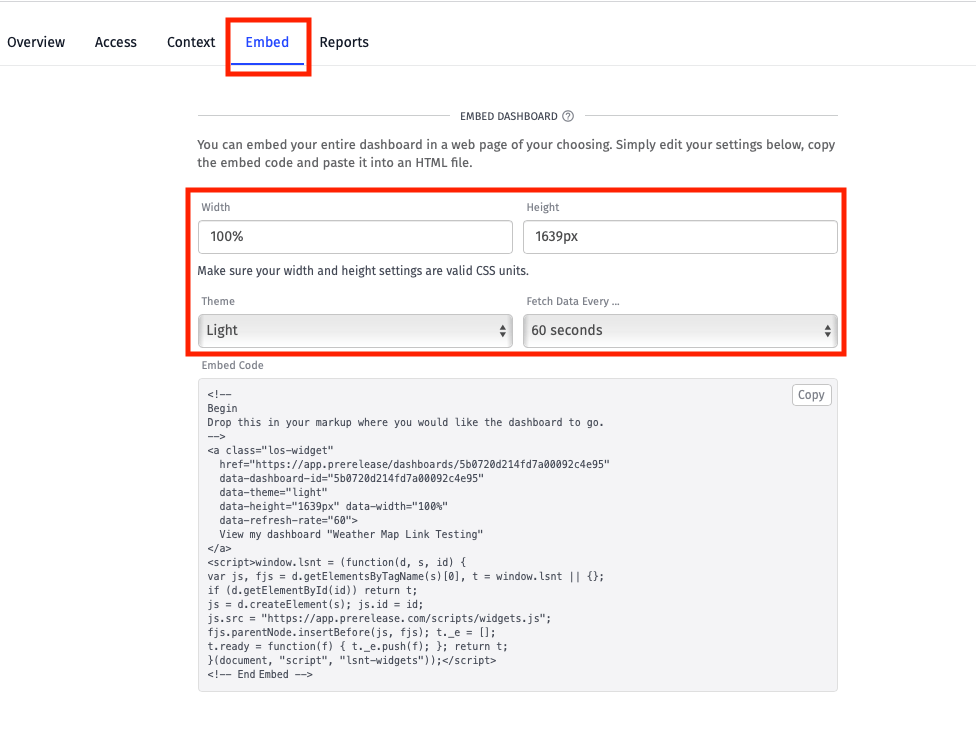 Embed Dashboard