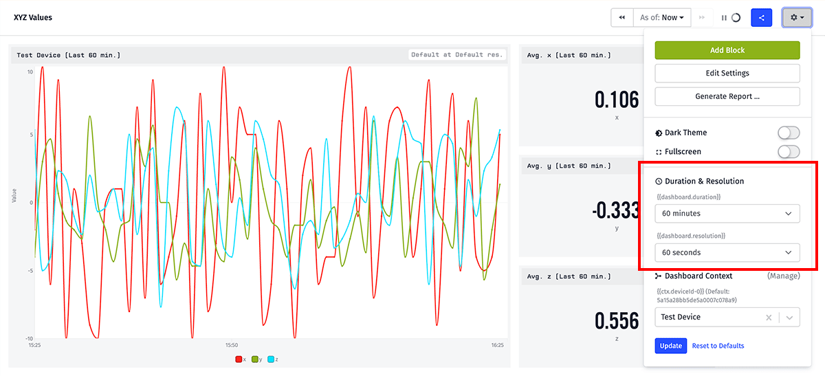 Dashboard Set Temporary Duration and Resolution
