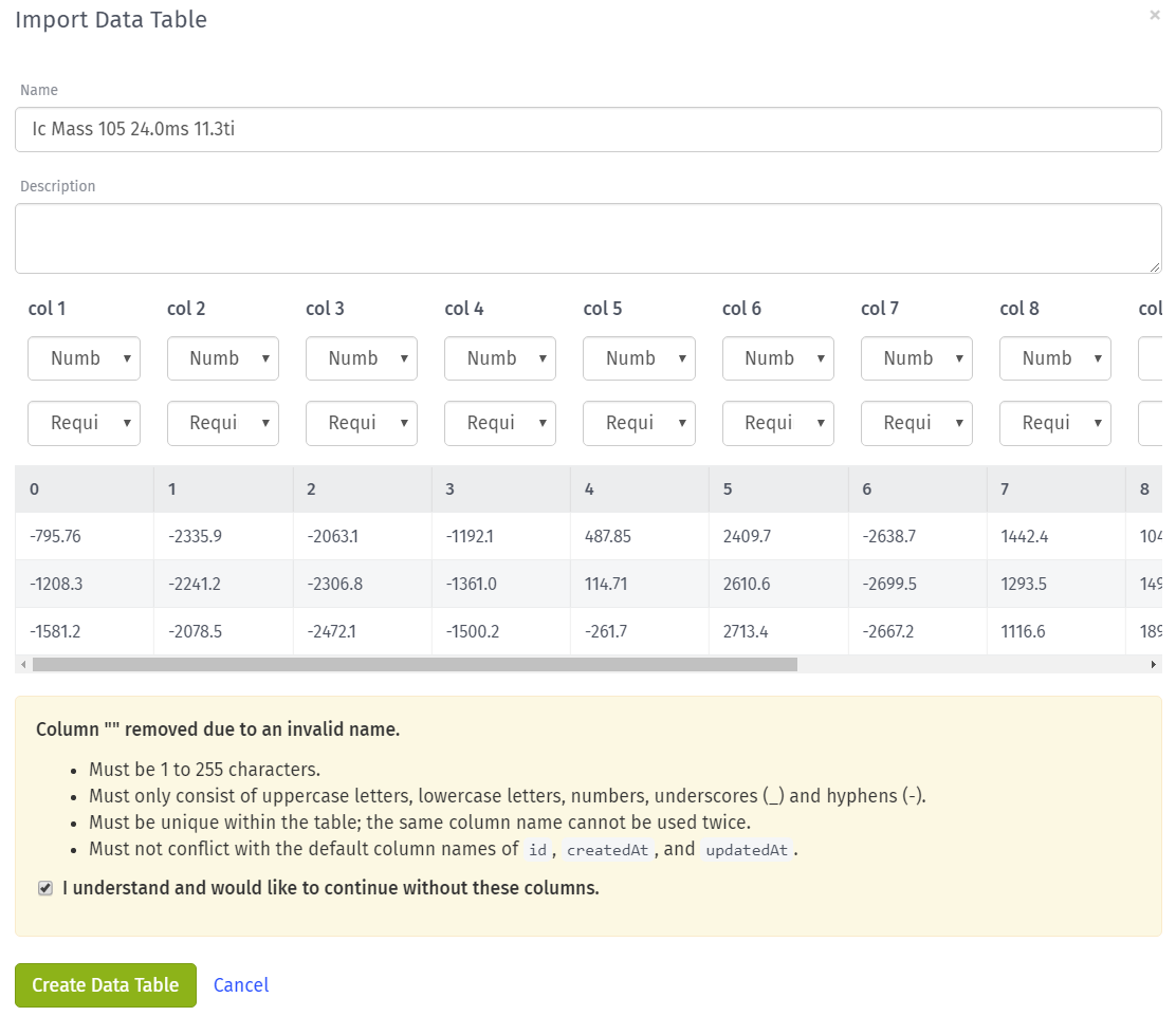 Data Table Importing Preview
