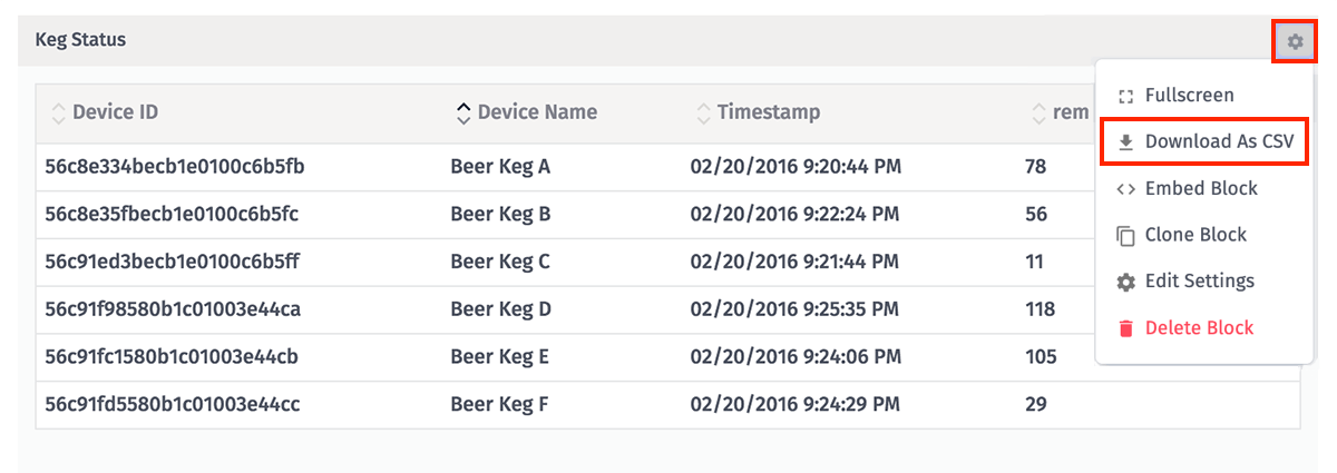 Device State Table Download As CSV