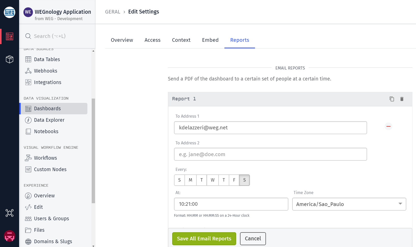 Email Report Settings