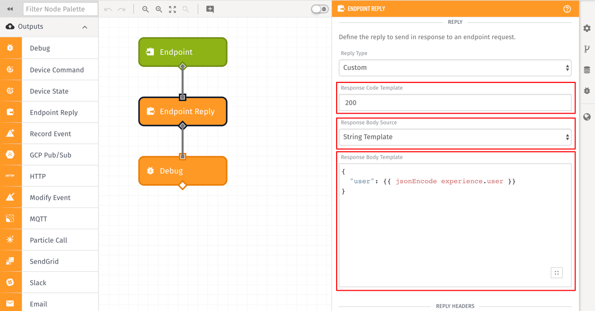 Endpoint Reply Node Custom Config