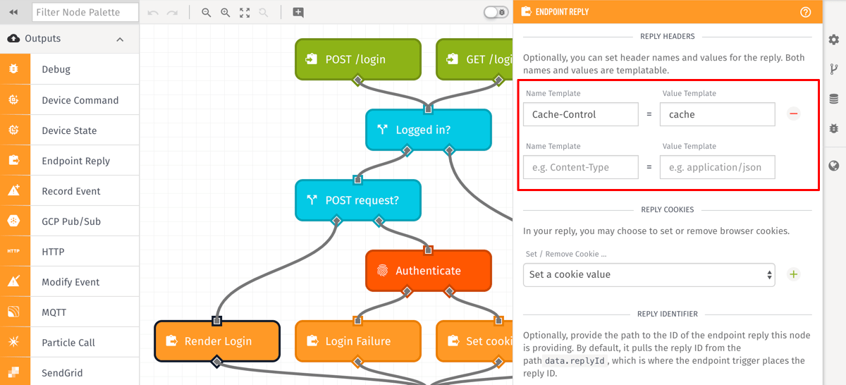 Endpoint Reply Node Header Config