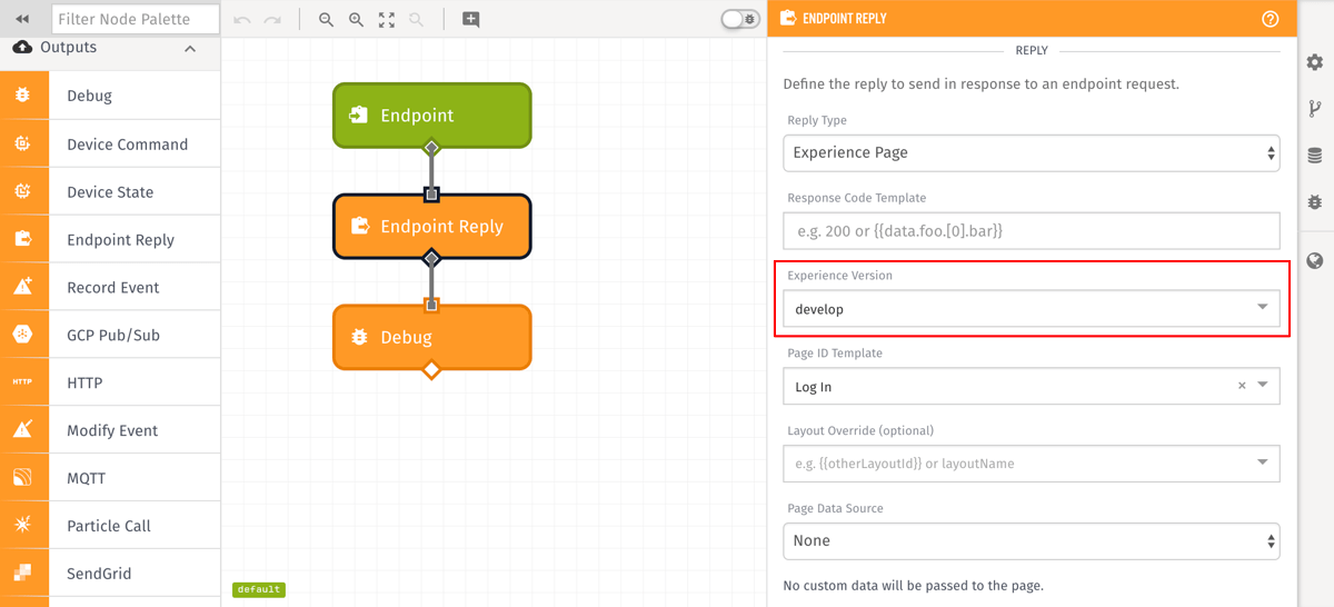 Endpoint Reply Node Page Config - Application Workflow