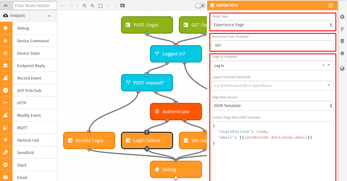 Endpoint Reply Node Page Config - Experience Workflow