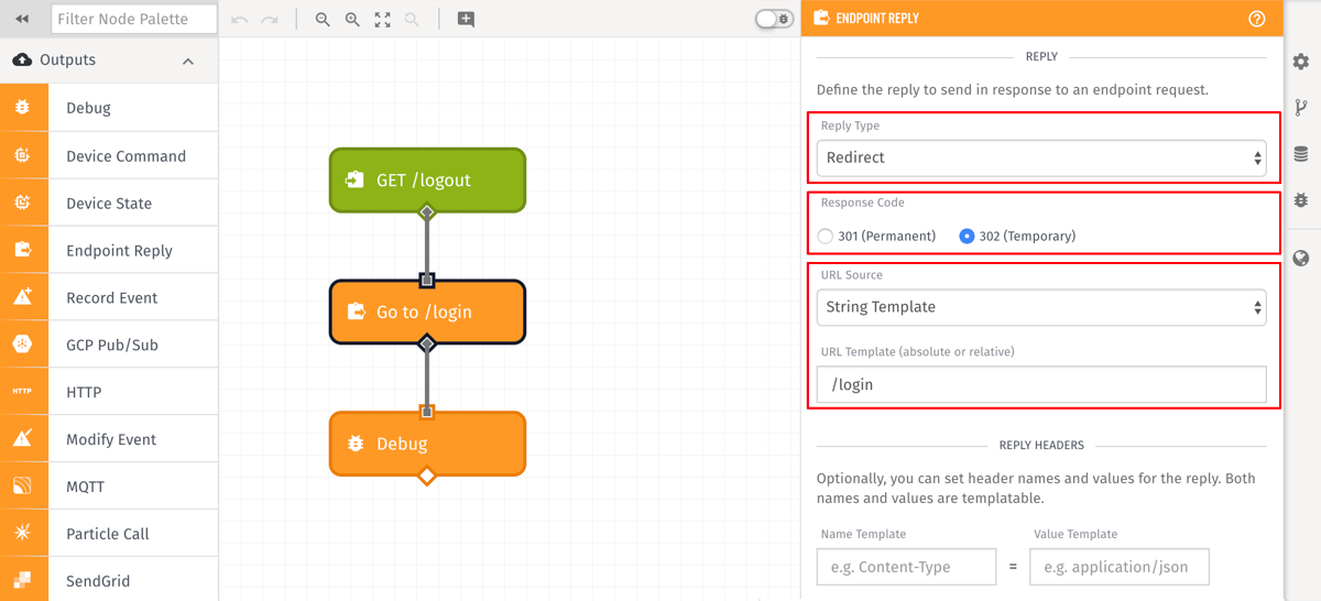 Endpoint Reply Node Redirect Config