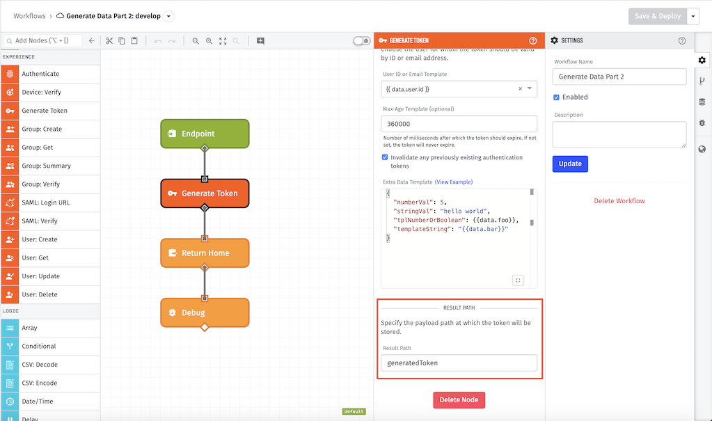 Generate Experience User Token Node Result