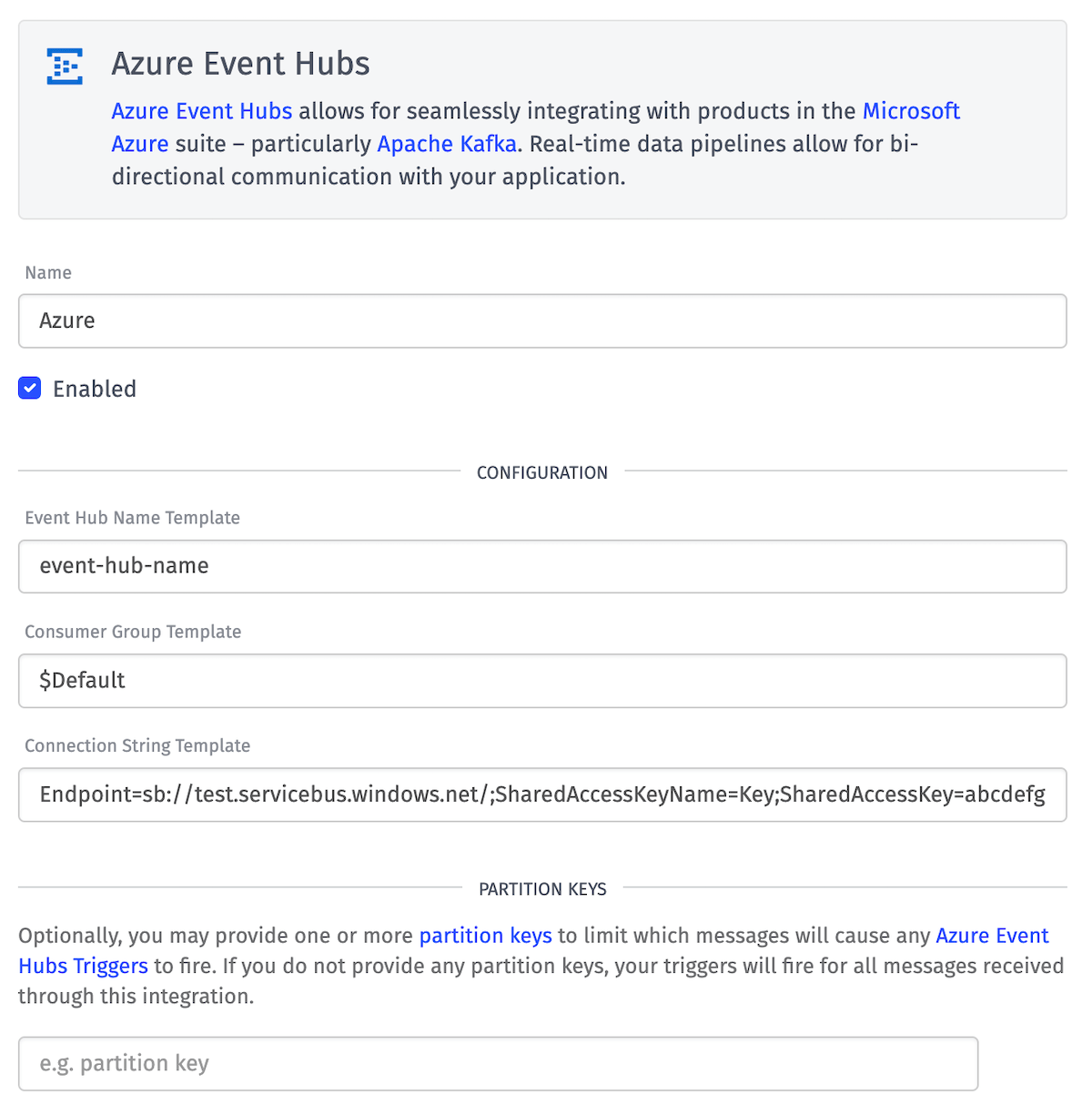 Integration Event Hub Config