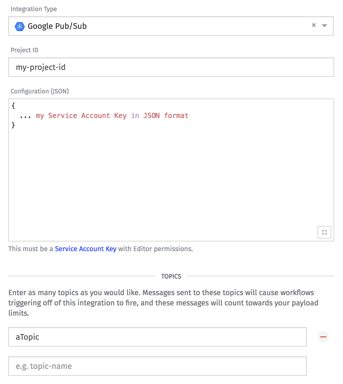 Integration Google Pub/Sub Config