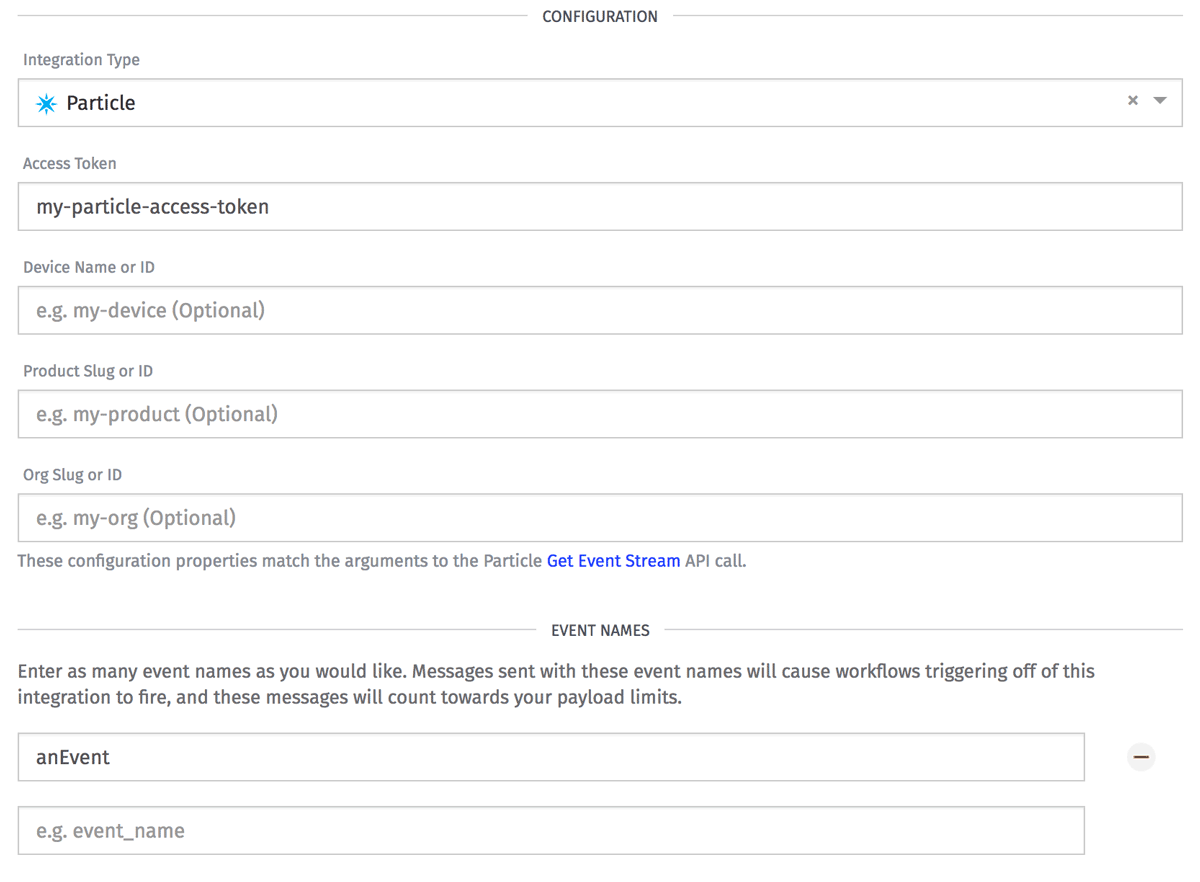 Integration Particle Config