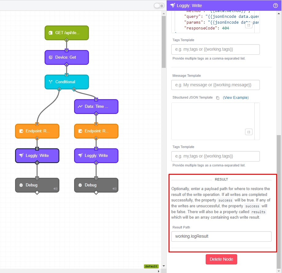 Loggly Write Node Result