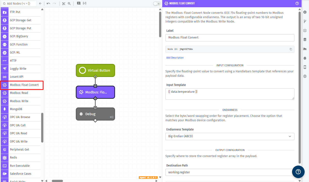Modbus Float Convert Node