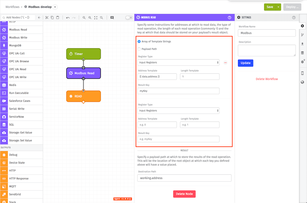 Modbus Read Node Instructions