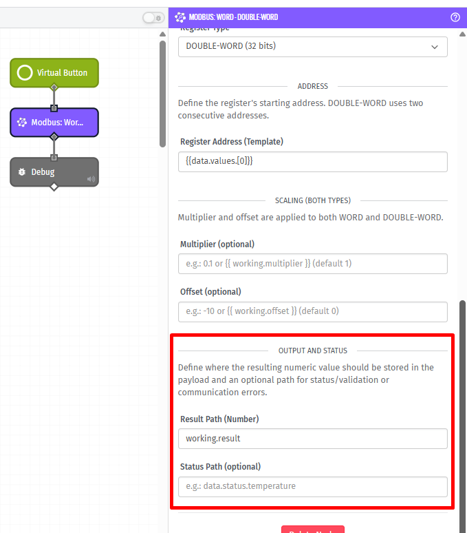 Modbus Node Word Double-Word Destination Path