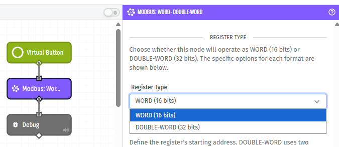 Modbus Node Word Double-Word Register Type