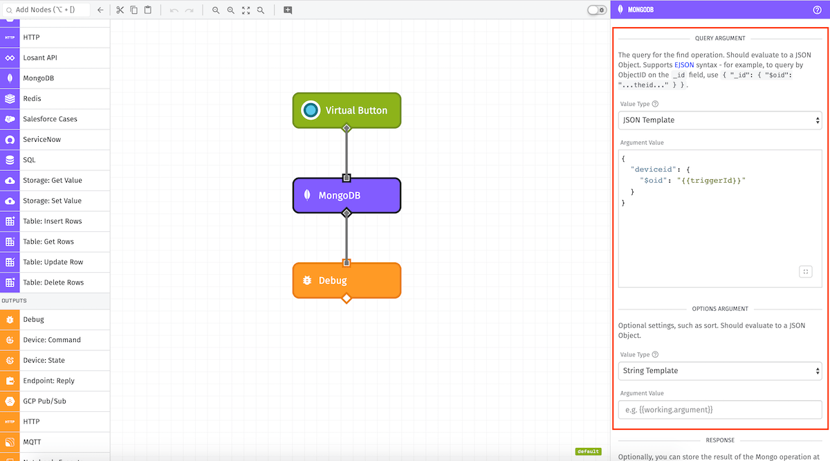 MongoDB Node Arguments