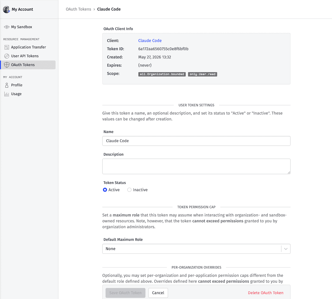 OAuth Token Detail Page