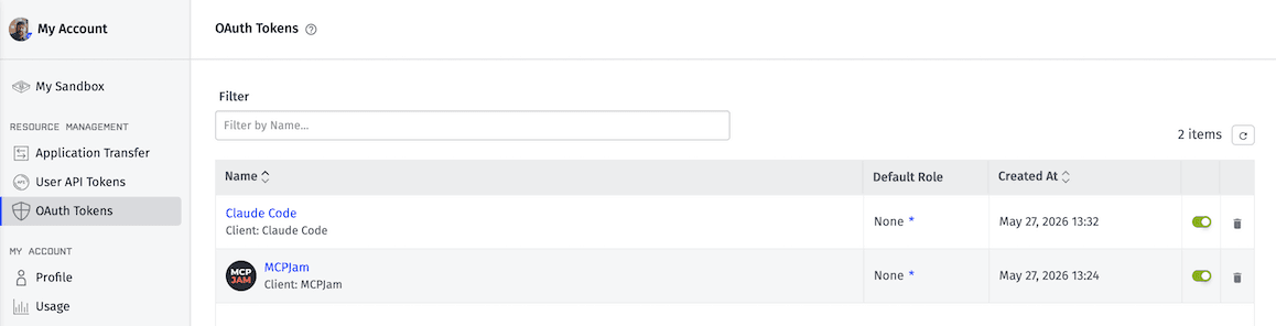 OAuth Tokens List