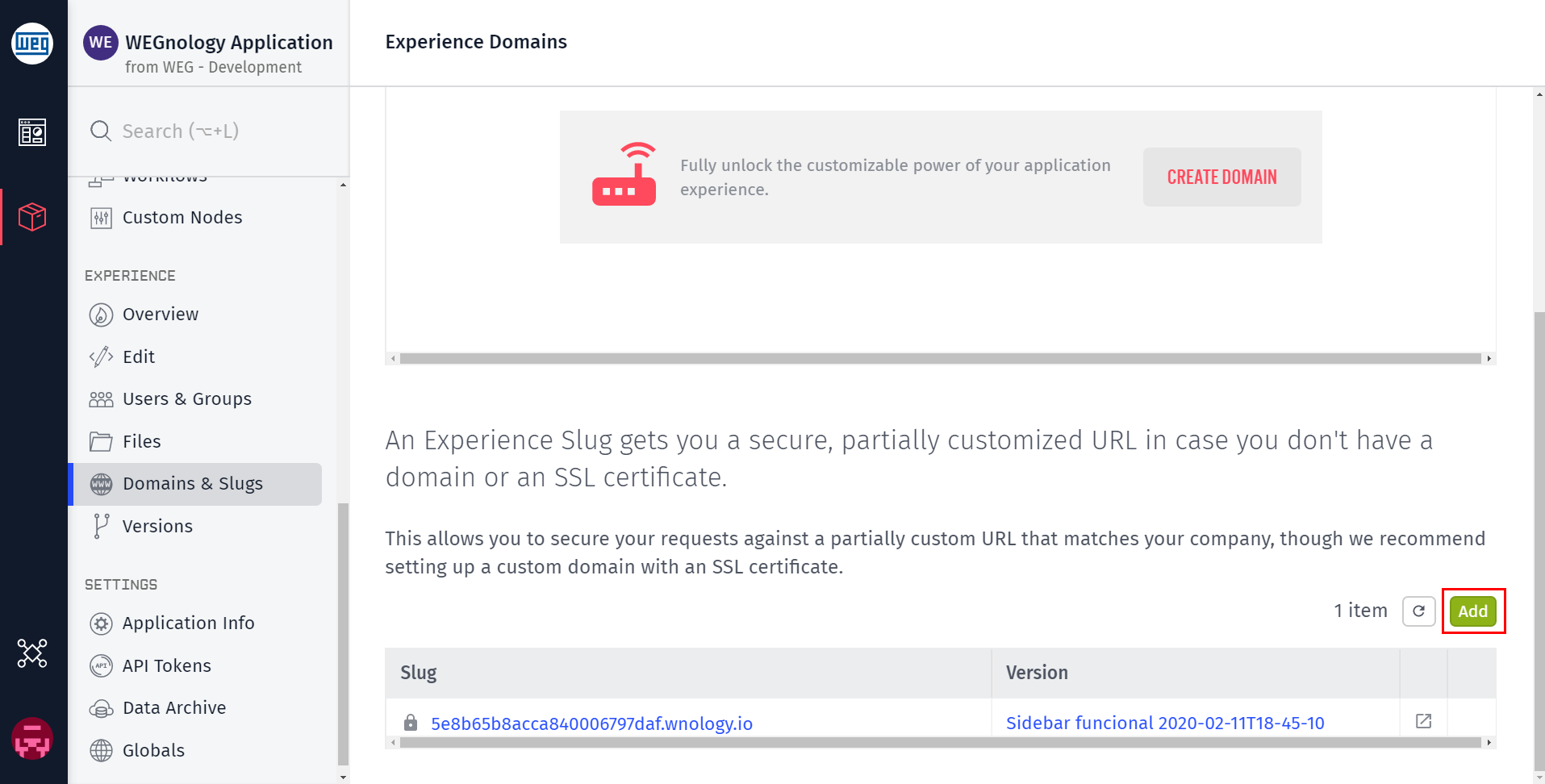 Add Experience Slug