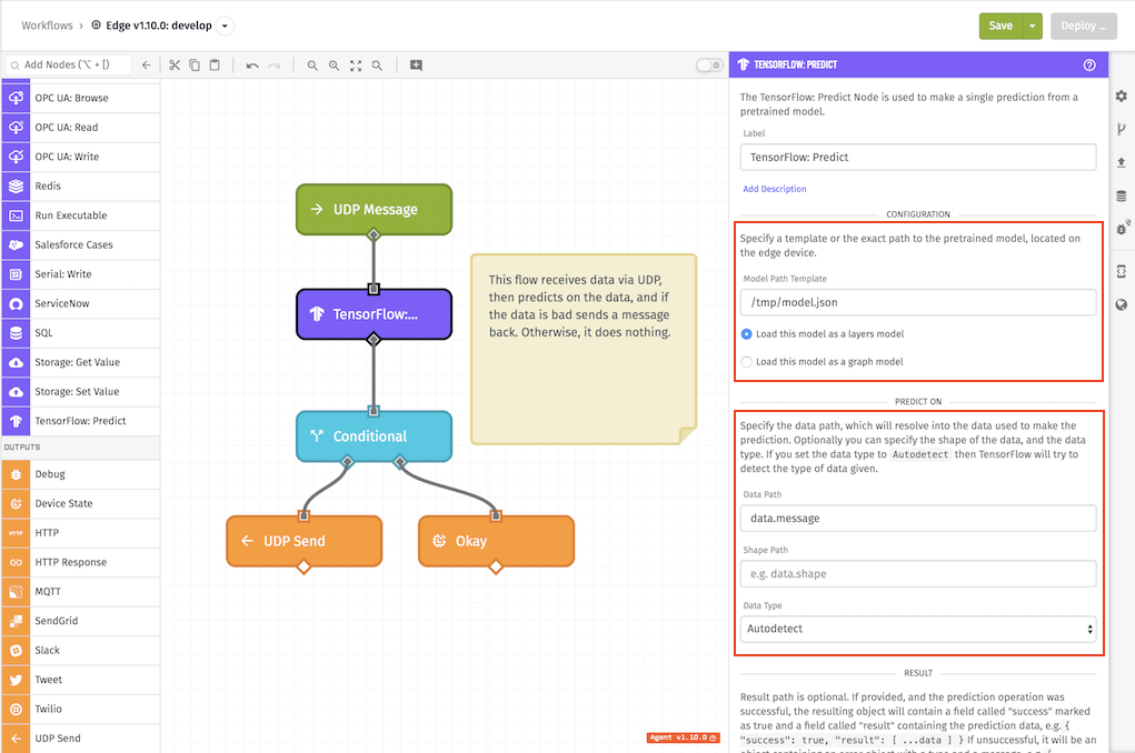 TensorFlow Predict Node Configuration