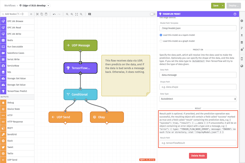 TensorFlow Predict Node Result