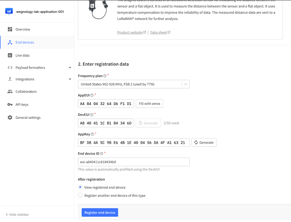Enter registration data