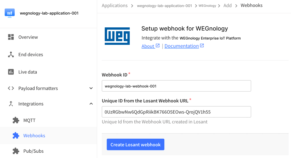 Create WEGnology webhook