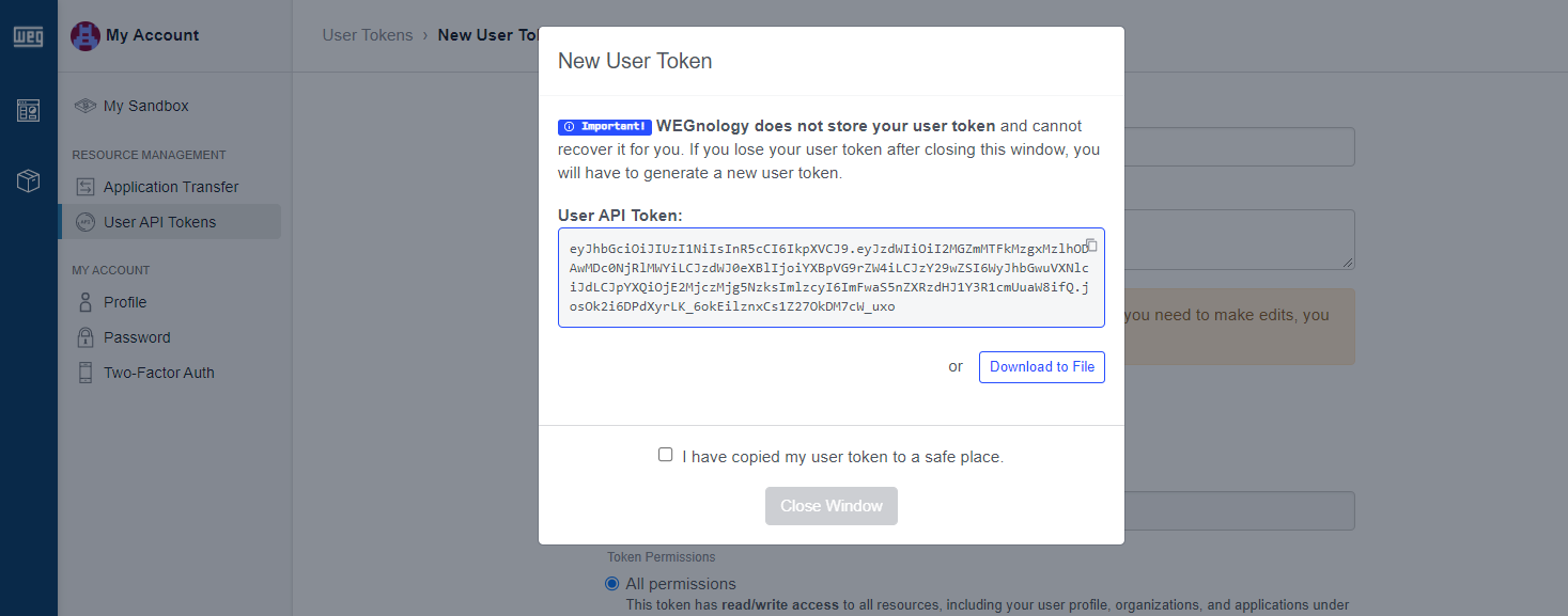 User Token Generated