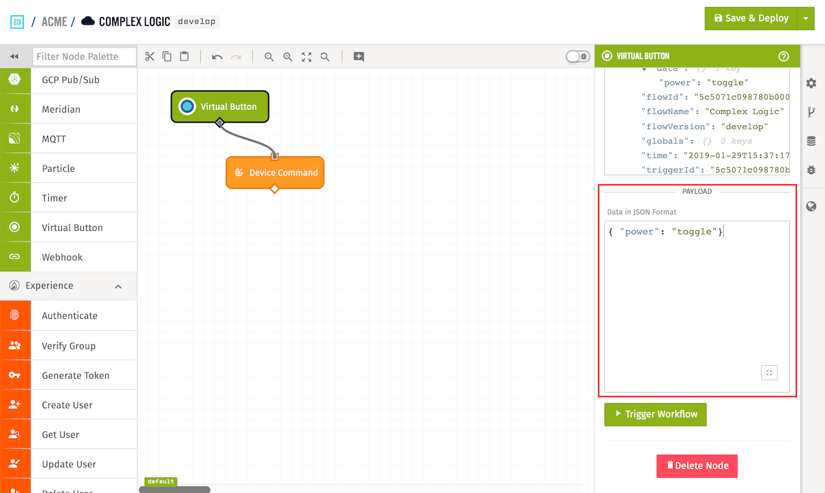 Virtual Button Trigger Config