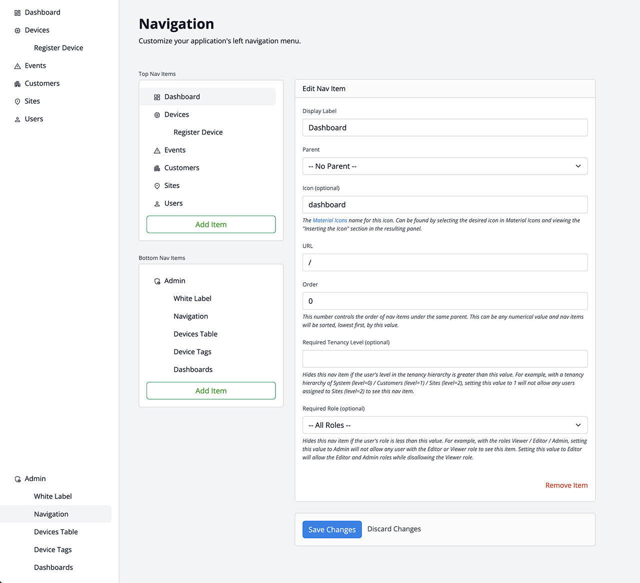 WEGnology WCPF Admin Navigation