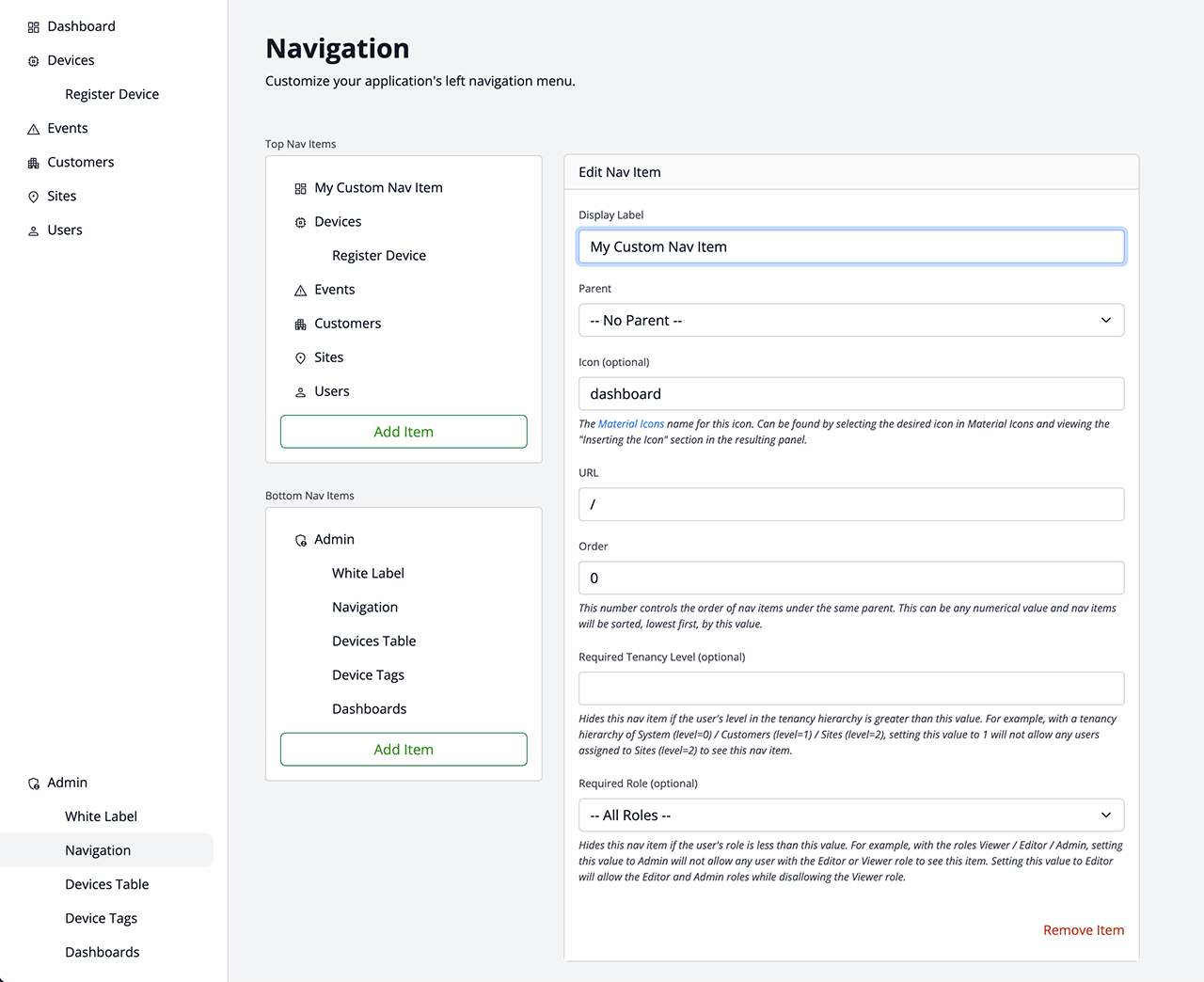 WEGnology WCPF Admin Navigation