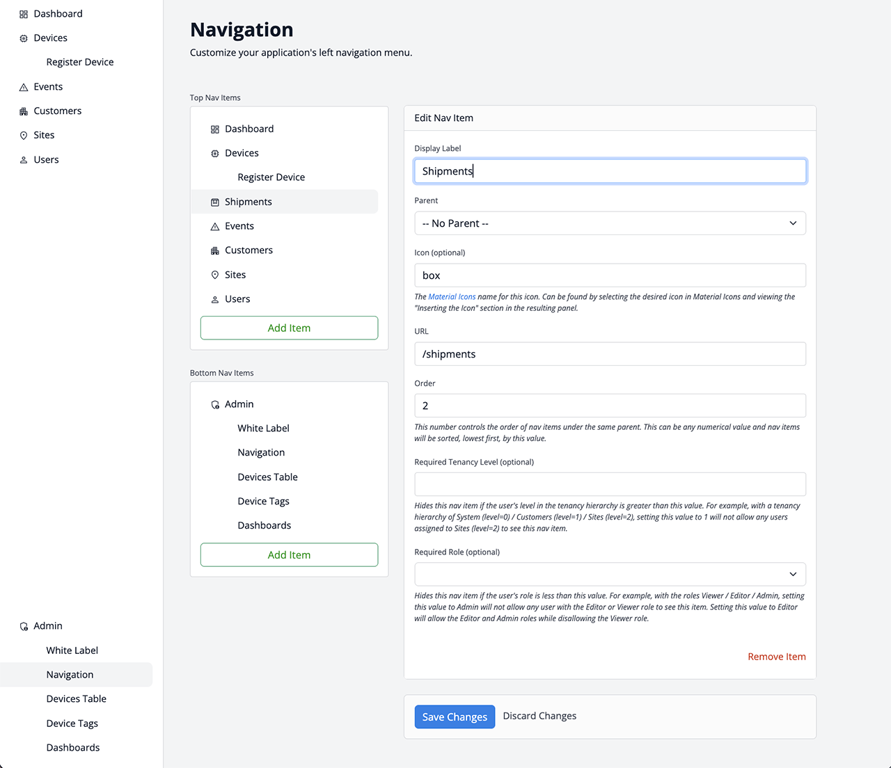 WEGnology WCPF Admin Navigation Shipments