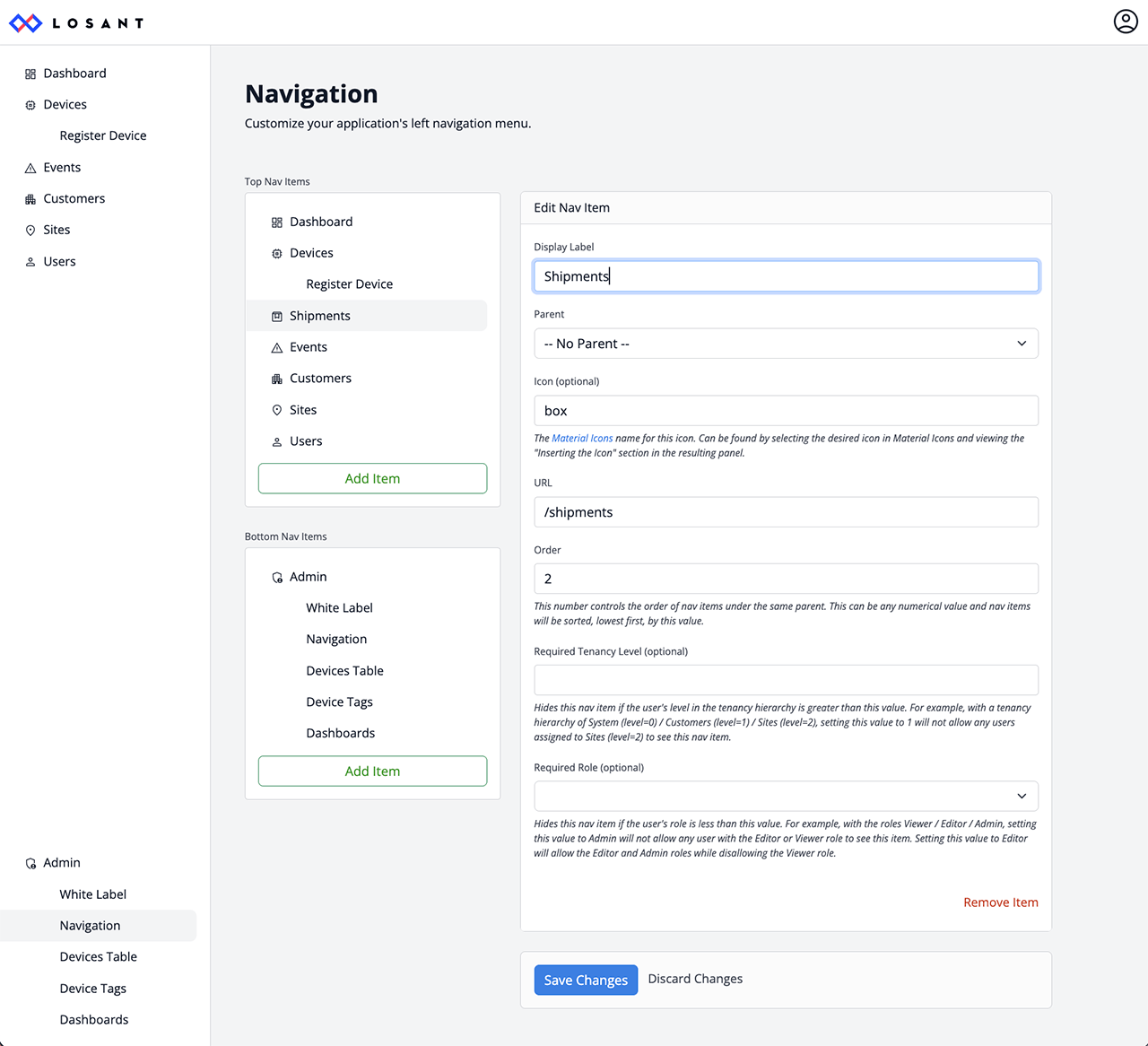 WEGnology WCPF Admin Navigation Shipments
