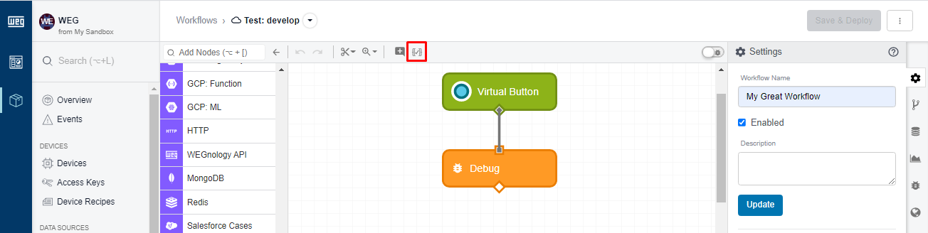 Workflow Editor Toolbar Template Tester Button