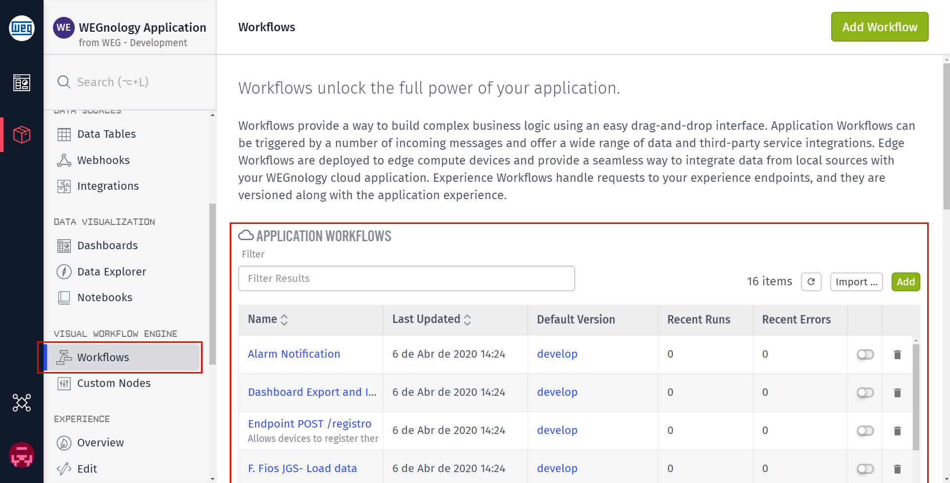 Workflows List
