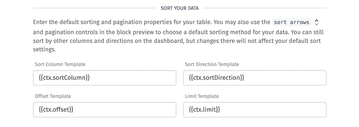 Data Table Sort Paginate Fields